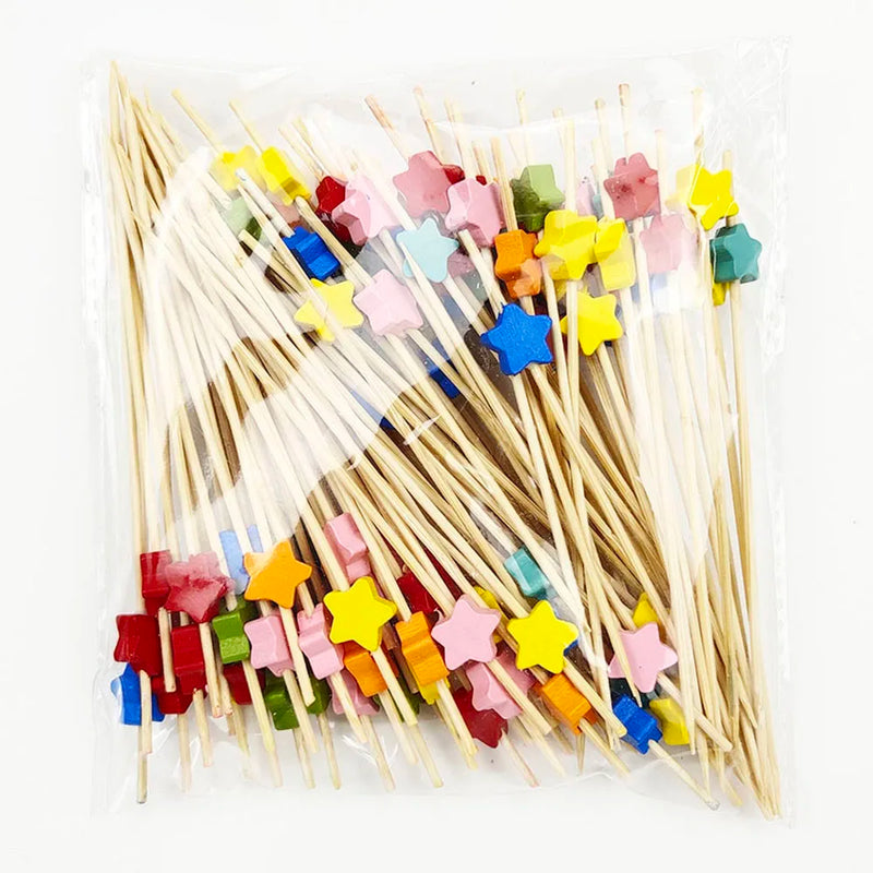 100Pcs 12Cm Disposable Party Tableware Fruit Dessert Sticks Bamboo Skewers Buffet Cupcake Decoration Wedding Supplies