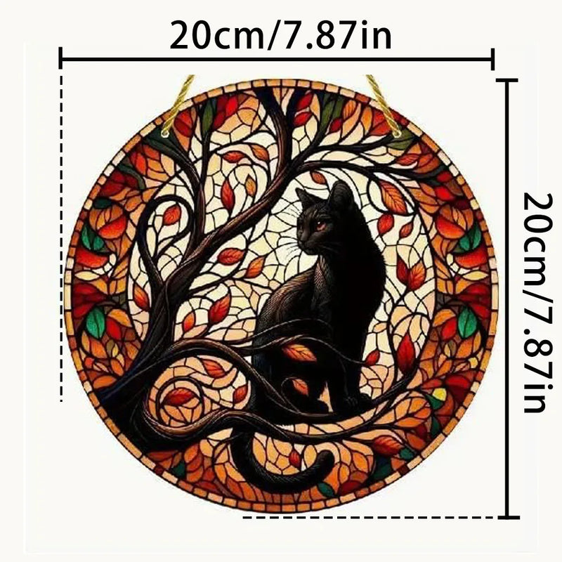 Black Cat In Moonlight Stained Window Hanging Sun Catcher Sunshade Cat Lover Sign Gift For Family Home Outdoor Indoor Yard Decor
