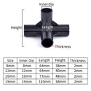I.D 8/12/16/19mm Black Plastic Pipe Connector DIY Shelf Water Tube Joint Tent Fixed Connector Tee Four Way Elbow Straight Joint