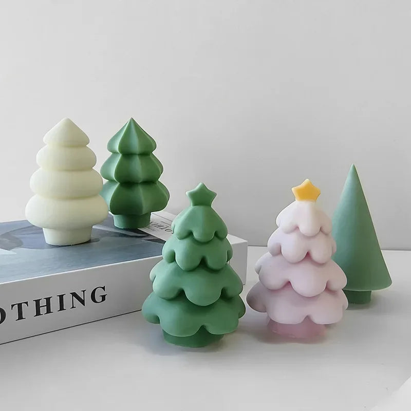 3D Christmas Tree Silicone Candle Mold Handmade Cute Xmas Tree Scented Aromath Soap Plaster Resin Mould Gift Ornament Home Decor