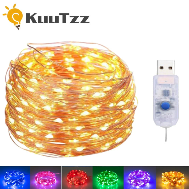 8 Functions USB LED String Lights Led Silver Wire Fairy Light Outdoor Garland Lamp For Christmas Tree Wedding Party Decoration