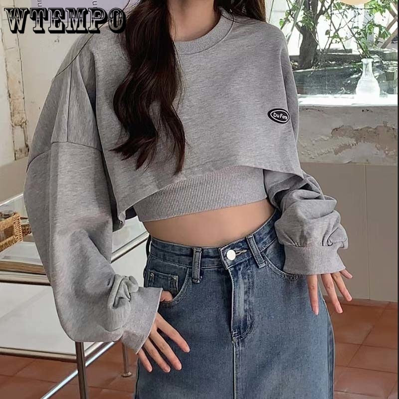 Women's Short Thin Sweatshirt Long Sleeve Crew Neck Casual Top Blouse Daily Casual Two-piece Simple Style Wholesale