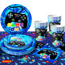Gamer Birthday Decorations Blue, 65pcs Gaming Party Tableware Set - Game Themed Party Plate Cups Napkins Tablecloth etc