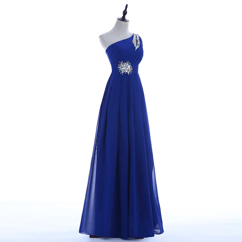 Women Robe De Soire Long Formal Blue Evening Dress Party One Shoulder Chiffon Lace-up Maxi Plus Size Vestido Festa