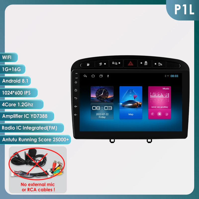 Hizpo 2Din Wirless CarPlay Android Auto Car Radio for 308 308S 408 2012 - 2020 UI7862 Headunit DSP RDS BT 4G GPS Navi 360° CAM