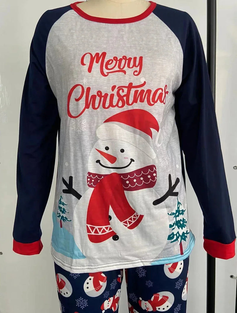 Merry Christmas Family Matching Outfit Cartoon Print Cute Soft Sleepwear Parent-child 2 Pieces Suit Baby Romper Warm Pajamas Set