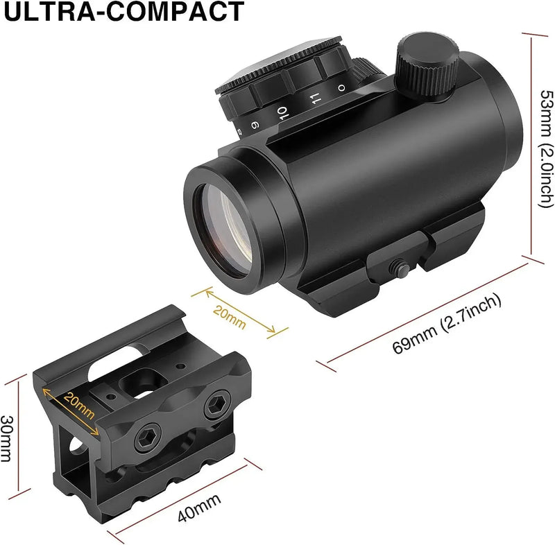 2MOA Red Dot Sight 1x20mm Reflex Sight Waterproof & Shockproof & Fog-Proof Red Dot Scope with 1 inch Riser Mount