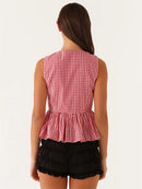 Stylish Halter Neck Crop Top Fashionable Sleeveless Checkered Blouse for Casual Outings and Nightlife Events