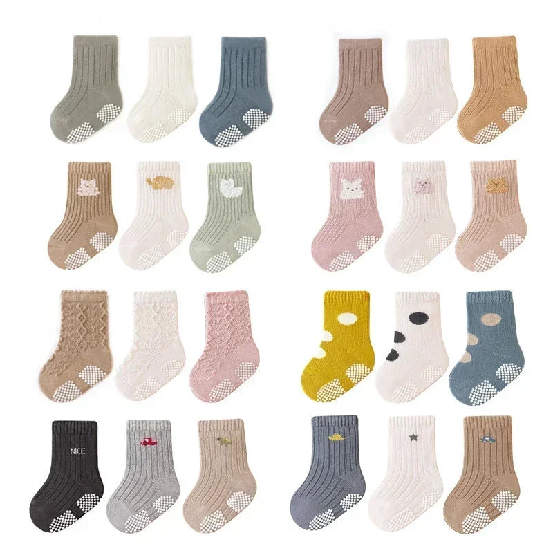 3Pair Newborn Baby Sock Children Boy Girl Kid Autumn Warm Breathable Non Slip Stocking Solid Fashion Socken Clothes Accessories