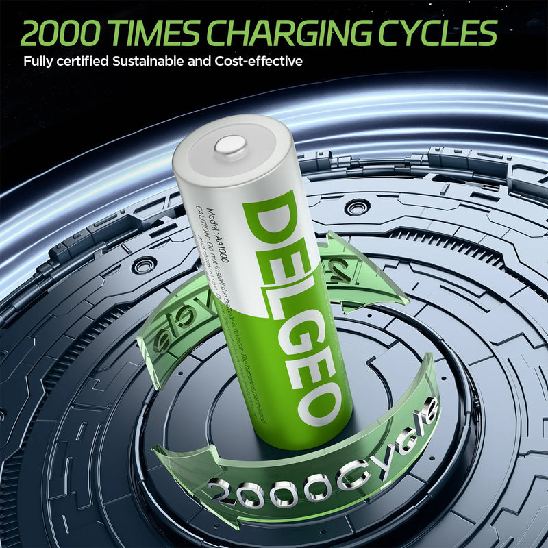 Delgeo AA Rechargeable lithium Battery 1.5V with Charging Case 3600mWh Large Capacity Compatiable for Camera, Gamepad, GPS, Toys