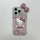 Premium Cute Hello Kittys Full Rhinestones Bow Tie Phone Case Stylish Phone Accessories for iPhone 16 15 14 13 Pro Max Cover
