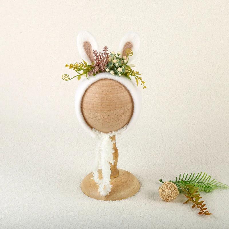 Newborn Wool Felt Fox Flower Bonnet Newborn Photography Props Baby Animal Floral Garden Hat Photo Shoot