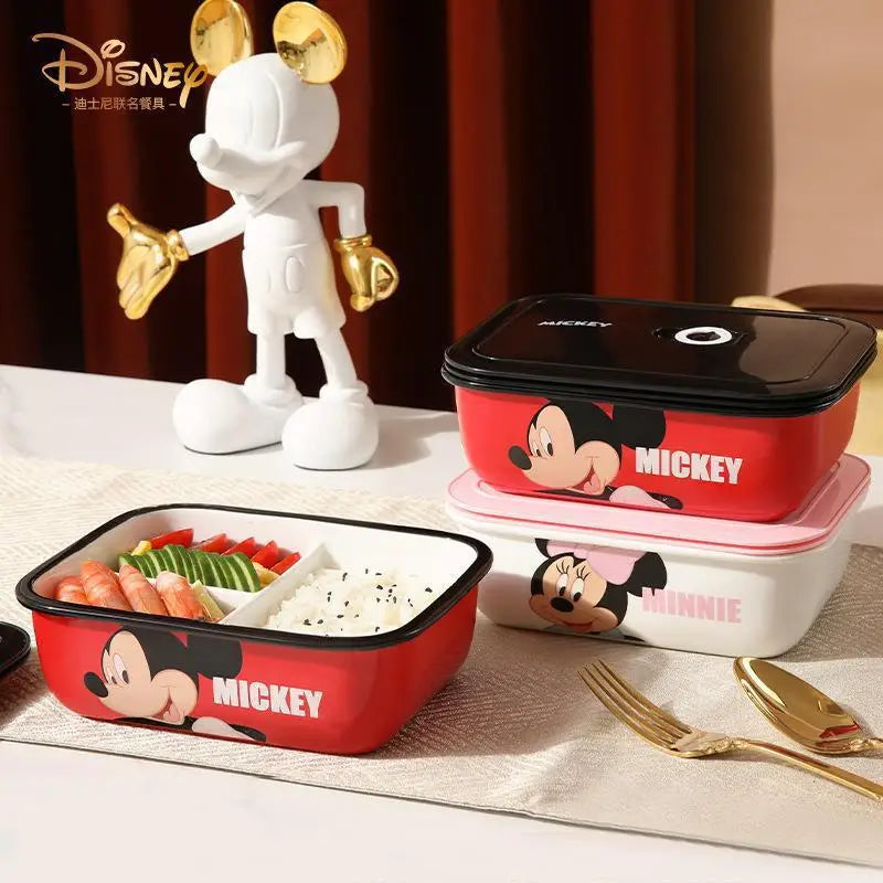 Disney Mickey Mouse Couple Cartoon Tableware Ceramic Lunch Box Mickey Portable Insulated Lunch Minnie Divided Bento Lunch Box