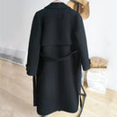 Fall/Winter 2023 Black Woolen Coat Women's Fashion Coat Loose Belt Temperament Is Thin Casual Wool Coat Trench Office Lady Long