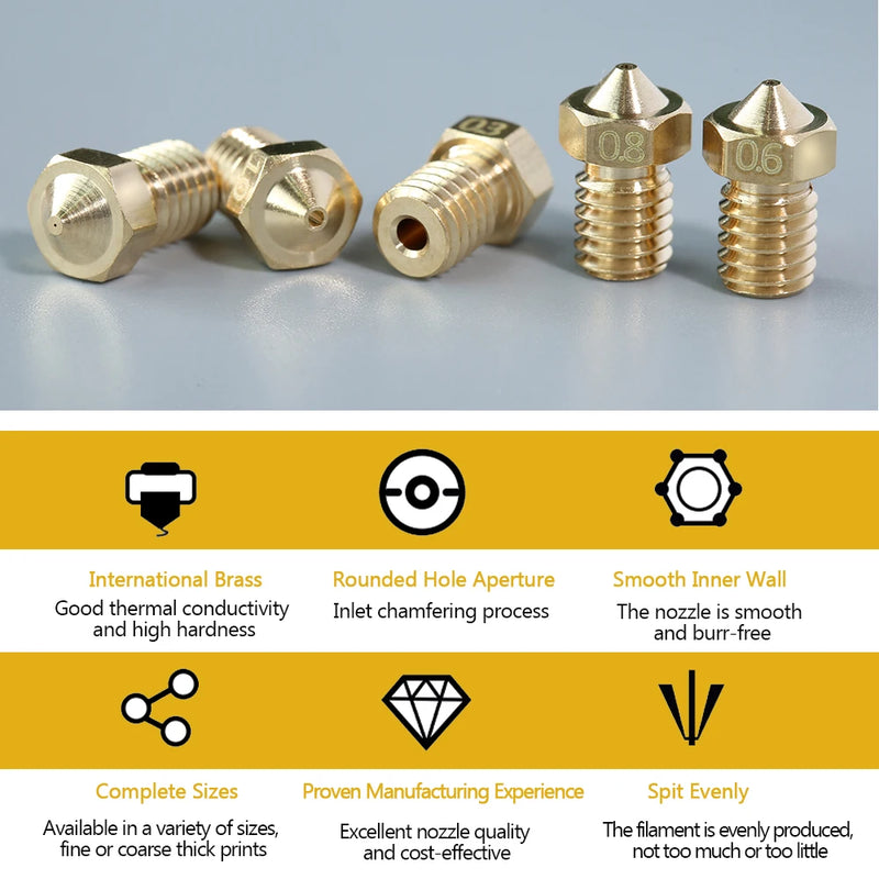 5/10pcs V6 M6 Threaded Nozzle All Metal 0.2/0.3/0.4/0.5/0.6mm for 1.75 Filament E-3-D V5 Anycubic i3 Mega Kobra Hotend Extruder