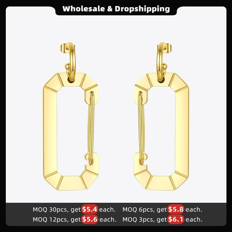 ENFASHION Safety Buckle Hollow Drop Earrings Gold Color Stainless Steel Big C Shape Dangle Earings Fashion Jewelry Party E201184