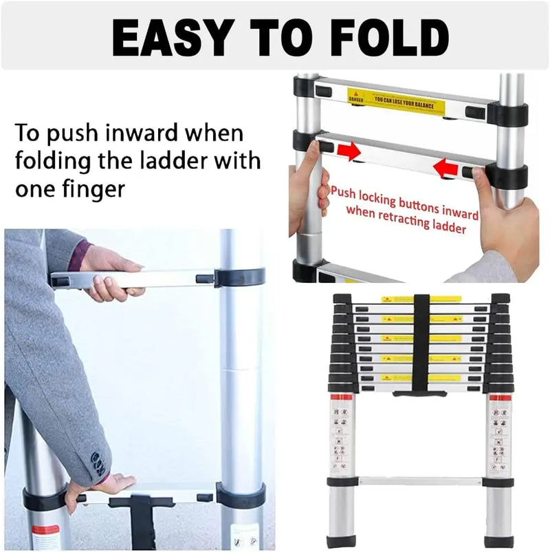 DayPlus Telescopic Ladder 6.2M/20.3FT W/Detachable Hooks&Extendable Steps,Folding Tall Loft CollapsibleLadder with Non-Slip Feet