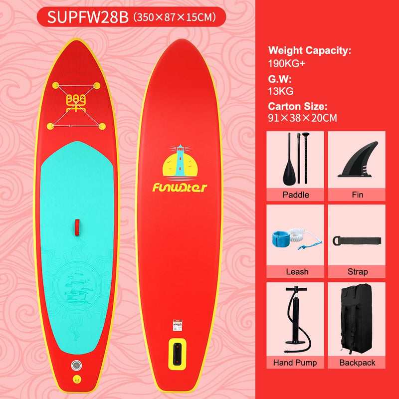 FunWater 350✖87✖15cm Sup Board Inflatable Surfboard Stand Up Paddle Board Inflatable Sup PaddleBoard with Accessories EU Stock