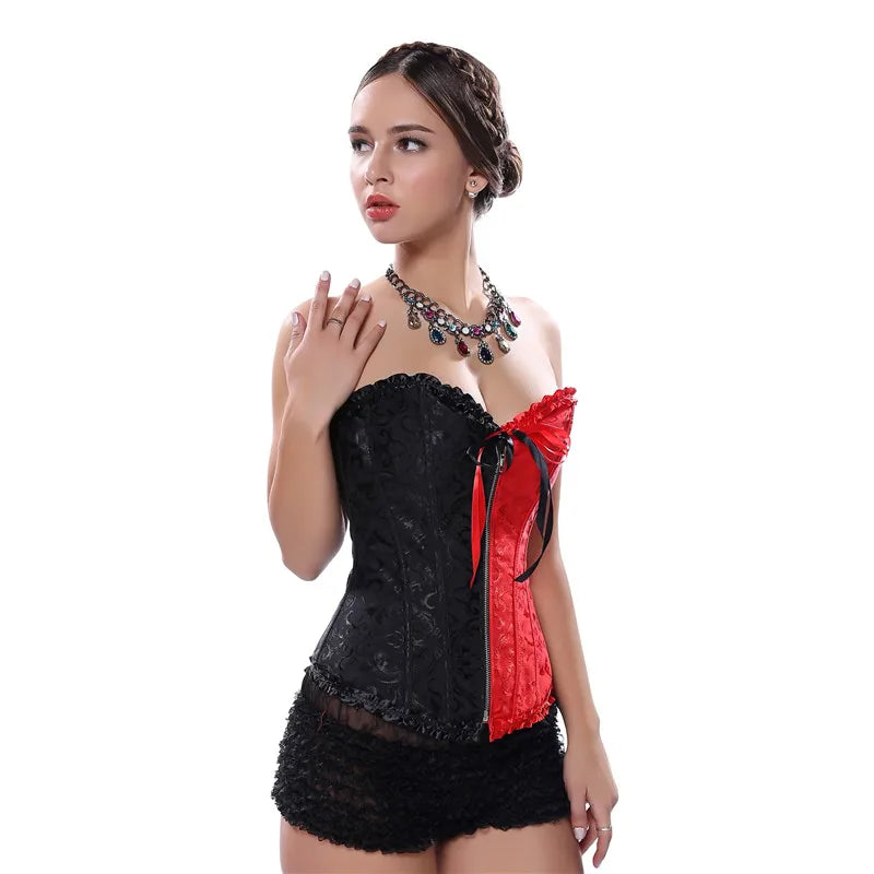 Corsets Bustiers Sexy Top Blouse with Zipper Red and Black Corset Costume Halloween Plus Size Floral Vintage Gothic Corsetto