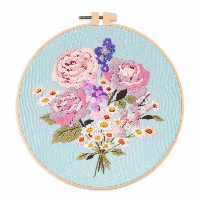 Embroidery Starter Kits with Floral Flower Patterns Embroidery Kit for Beginners Fabric Cross Stitch Kits for Adults DIY