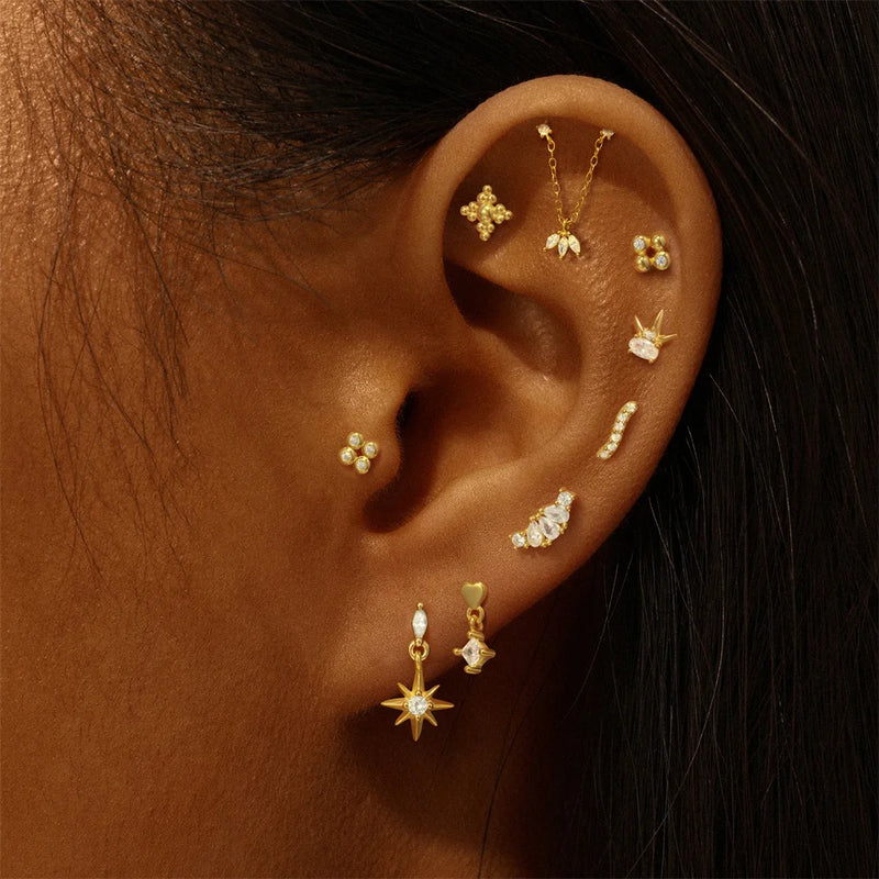 CANNER Trend 925 Sterling Silver Tassel Chains Star Zircon Flat Piercing Stud Earring For Women Girls Ear Bone Fine Jewelry Gift