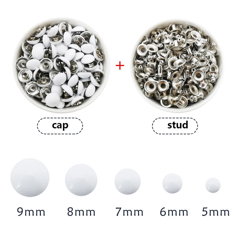 100sets Dome Cap Rivets 14 Colors Metal Studs Round Rivet for Leather Craft Bag Belt Clothing Garment Shoes Collar Parts