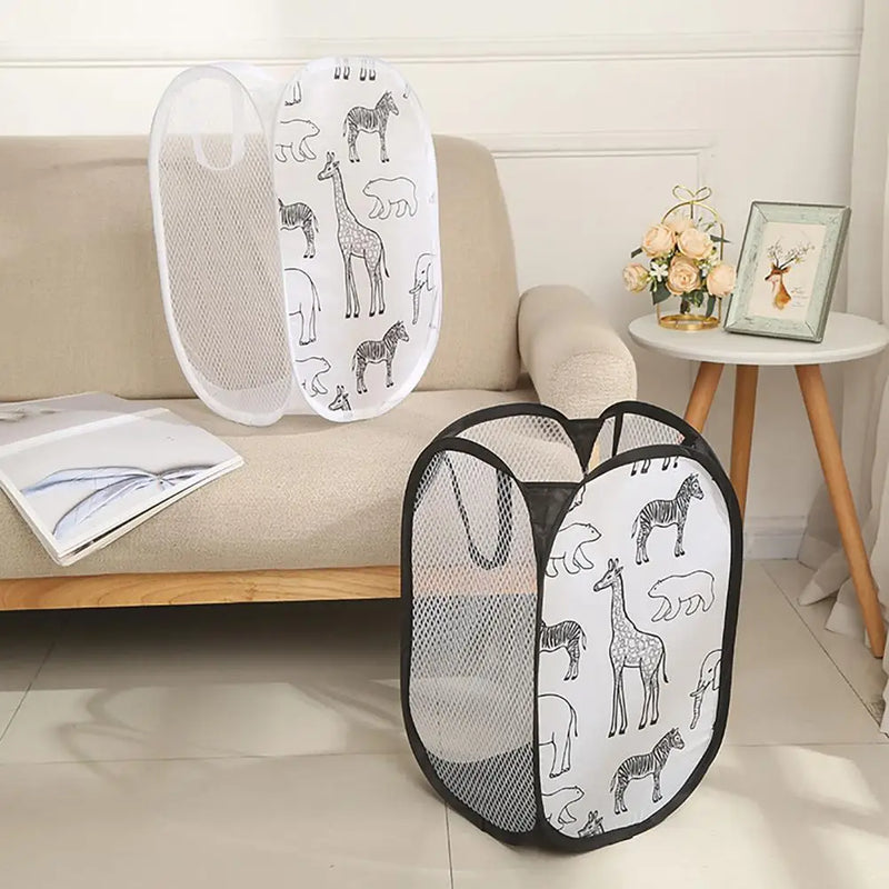 Laundry Basket Large Capacity Cartoon Foldable Multi Holes Hollow Out Store Dirty Clothes Flexible Giraffe Print Home Cleaning