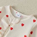 Suefunskry Baby Girls Valentine's Day Jumpsuit Long Sleeve Crew Neck Heart Print Ruffle Zipper Romper with Headband