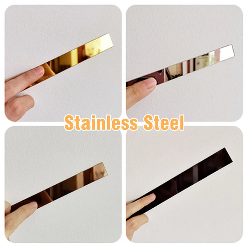 3M Stainless Steel Flat Decorative Line Self-adhesive Furniture Wall Sticker for Wall Ceiling Edge Strip Living Room Decoration