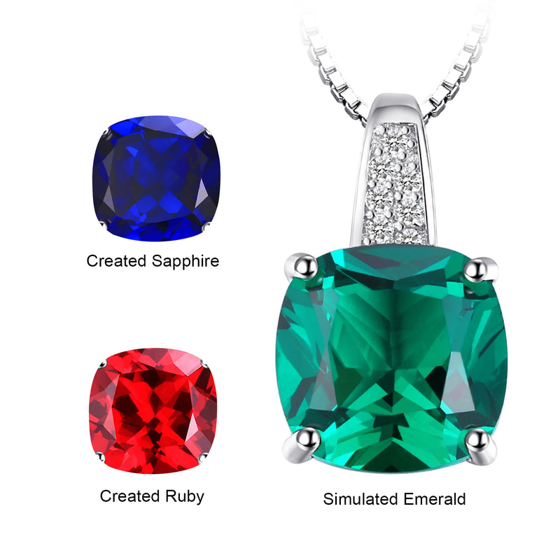 JewelryPalace Simulated Nano Green Emerald Created Ruby 925 Sterling Silver Pendant Necklace Women Gemstone Solitaire No Chain