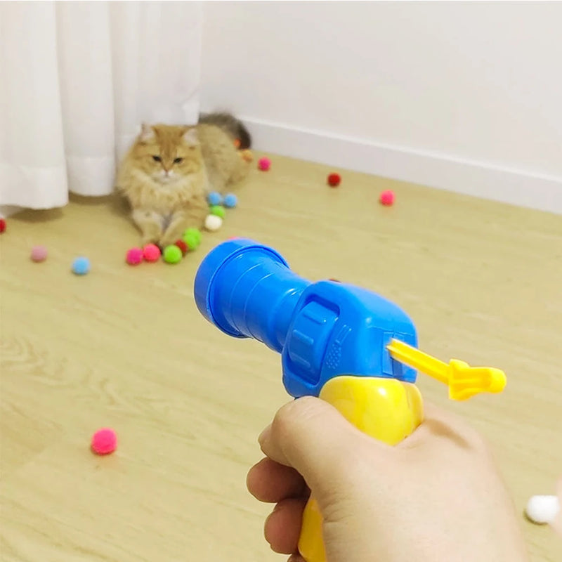 Funny Cat Toys Stretch Plush Ball Mini Shooting Gun Games Interactive Launch Training Toy For Pet Kitten Cat Pom Pom Plush Balls