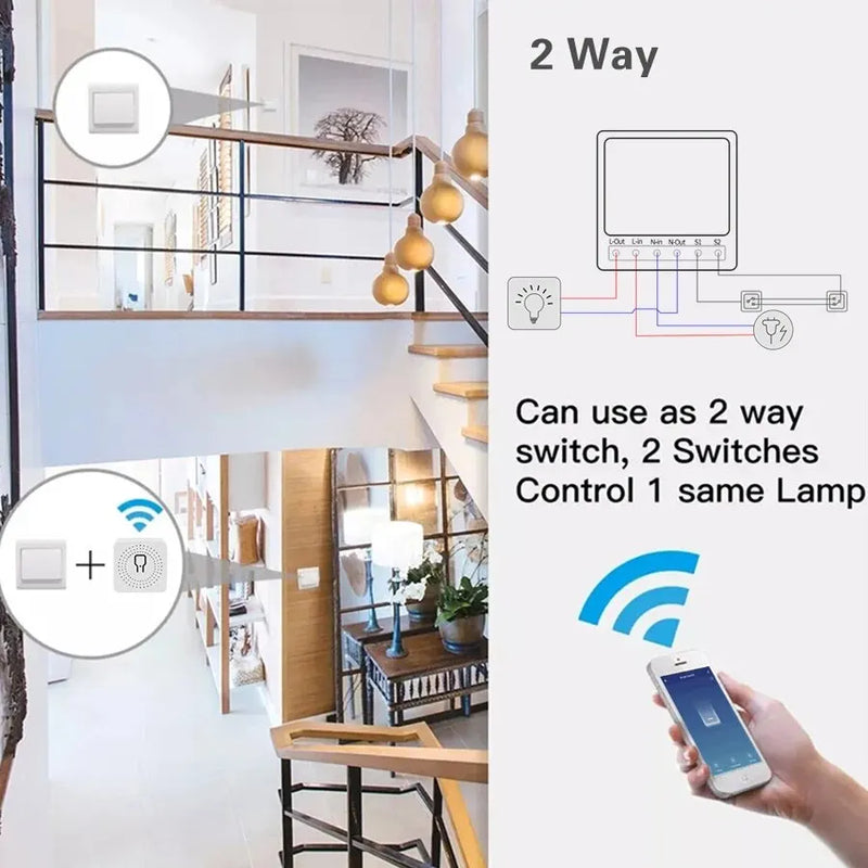 16A Tuya WiFi Smart Switch 2-way Control Mini Smart Breaker Work With Smart Life Alexa Google Home Alice