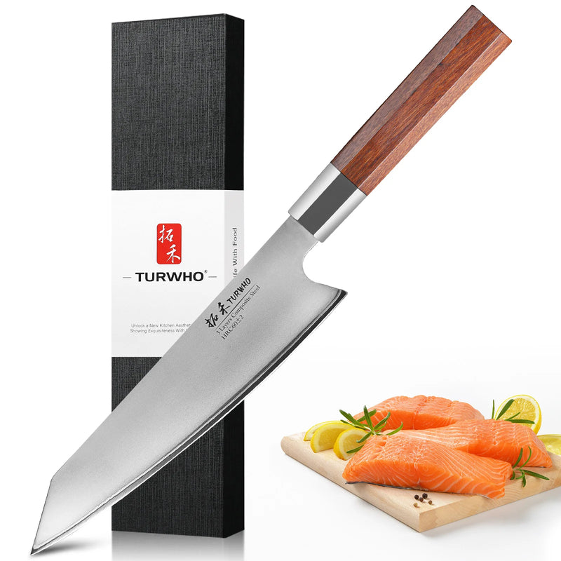 TURWHO Japan 8 Inch Chef Knife 10cr15mov Steel Core Composite Steel High Quality Kitchen Knives Blade Very Sharp Cooking Knife