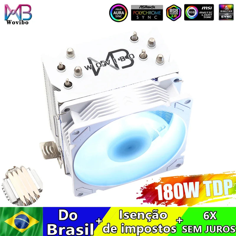 Wovibo 4 Tubo De Calor Cpu  Cooler Fan Ventilador Pwm 4Pin Argb Rgb Intel 115x1200 1700 2011 X79 X99 Amd Am4 Am5 Radiador