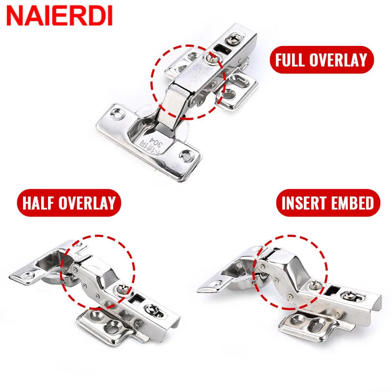 NAIERDI 8/10/12PCS Cabinet Hinges Stainless Steel Hydraulic Door Hinge Damper Buffer Soft Closing for Kitchen Cupboard Furniture