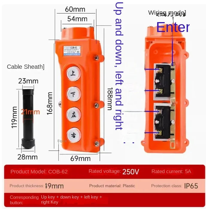 Hoist Crane Pendant Pushbutton Switch Up-Down Heavy Duty Rain Proof Button 4 COB-61 COB-62 COB61 COB62