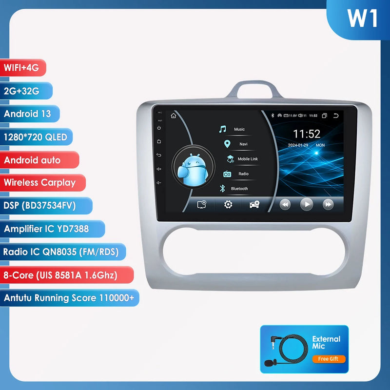 2Din 360Camera Android13 Car Radio For Ford Focus 2 Mk2 2004-2011 Car Multimedia Player Intelligent Screen autoradio Carplay SWC