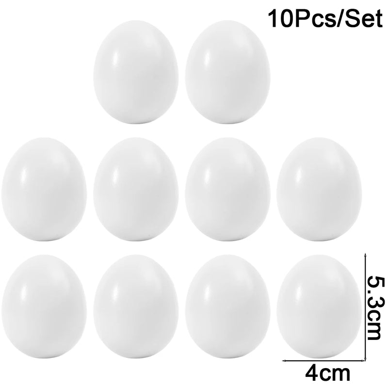 60/10PCS Plastic Simulation Eggs Easter DIY Painted Eggs Happy Eatser Fake Eggs Home Festive Party Decor Supplies Kids Gift Toys