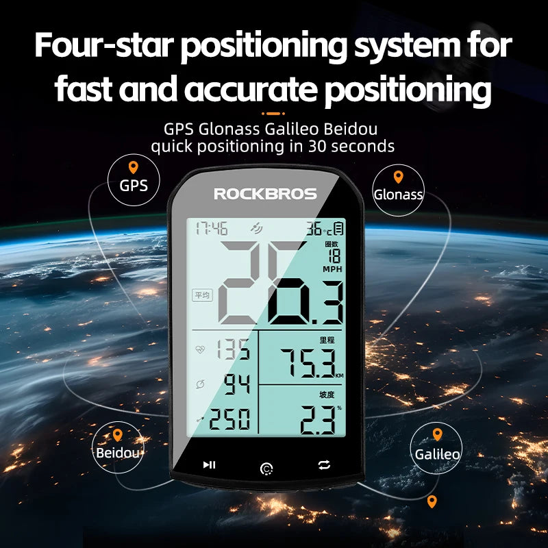 ROCKBROS GPS Bike Computer 5.0 ANT+ Bluetooth IPX6 Waterproof Wireless Speedometer Odometer Bicycle Stopwatch Bike Accessories