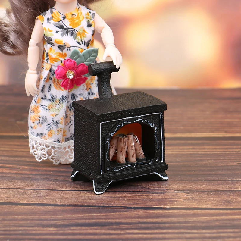 1Pcs 1:12 Dollhouse Miniature Simulation Mini Illuminated Fireplace Model DIY Accessories