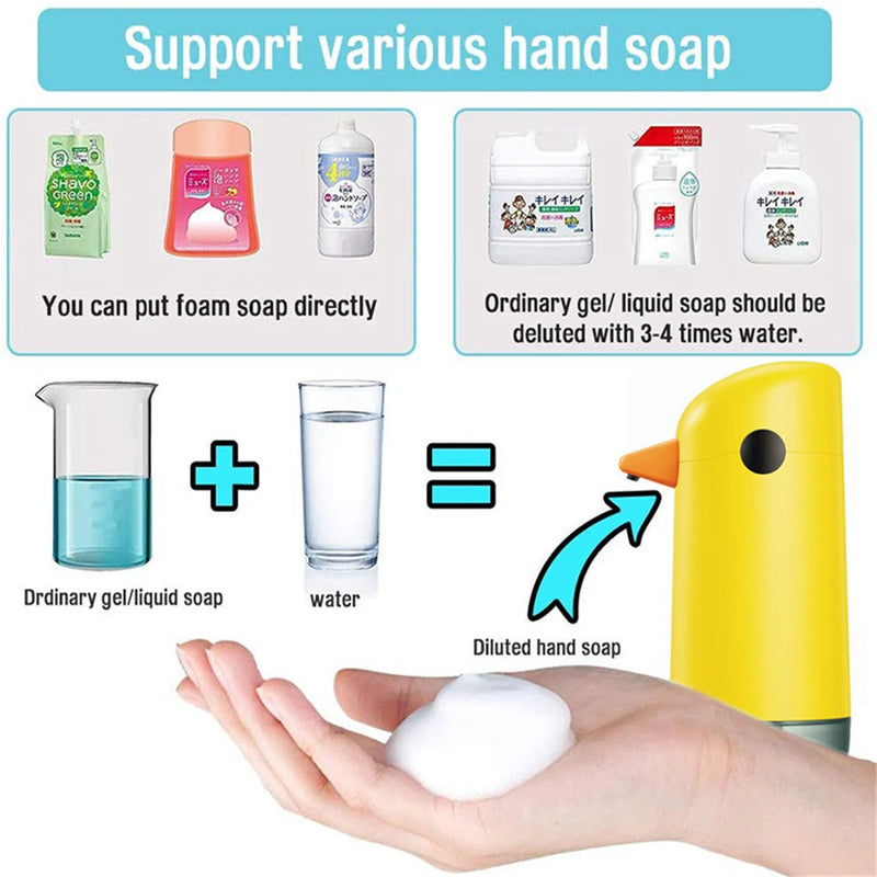 Children Auto Foam Soap Dispenser Little Yellow Duck Smart Sensor Liquid Soap Dispenser Touchless Hand Sanitizer for Bathroom