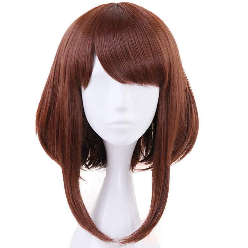 Anime My Hero Academia Ochako Uraraka Short Brown Bob Heat Resistant Cosplay Costume Wig + Wig Cap+Keychain