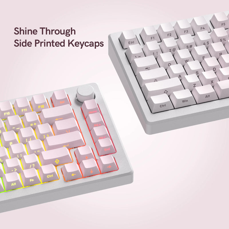 Side Printed RGB Backlit Keycaps Sakura Pink Double Shot PBT Keycaps Cherry Profile for Cherry MX Switches Mechanical Keyboard