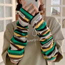 HOT Women Soft Cotton Stripe Loose Arm Protection Sunscreen Ice Silk Gloves Driving UV Protection Ice Sleeves Summer Cool Sleeve