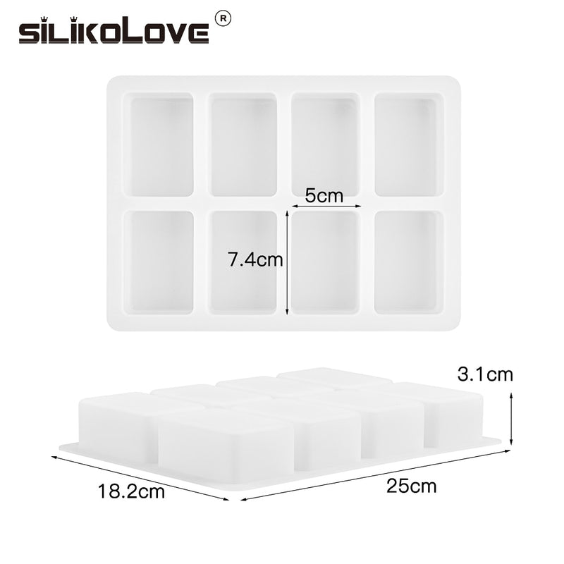 7.4*5cm 8 Cavity Rectangle Silicone Soap Mold for DIY Soaps Making Handmade Loaf Soap Forms Supplies Epoxy Resin Molds