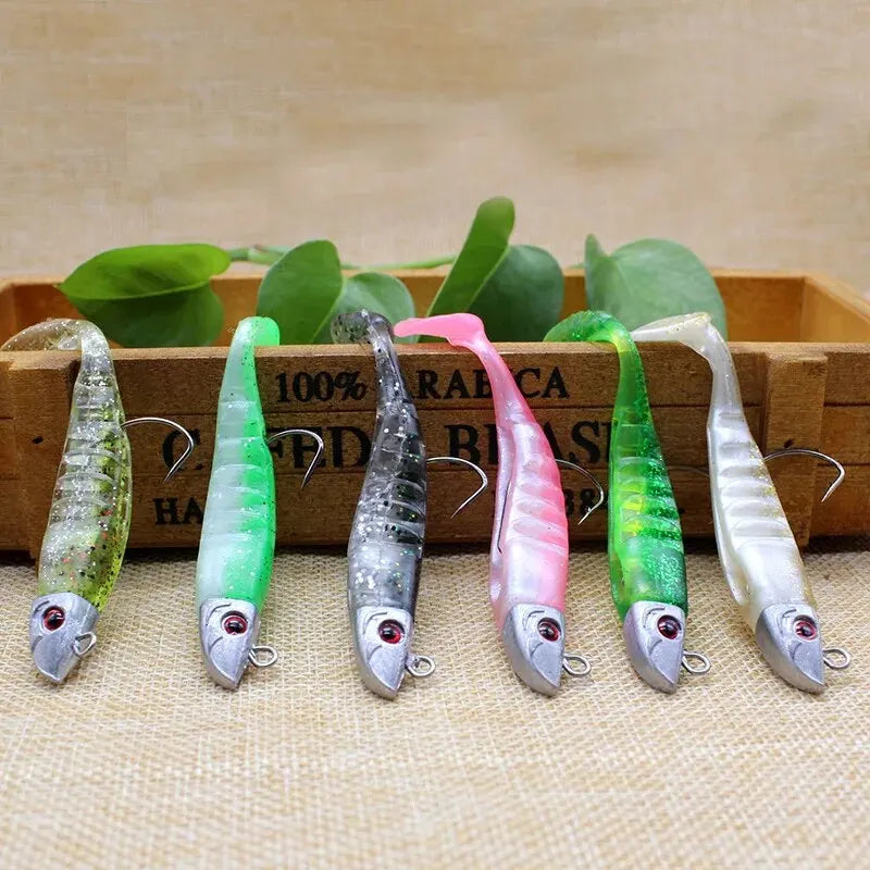 BURLE 10cm 15.5g 13cm 26g T Tail Soft Lure Jig Head Soft Fishing Lure With Barbed Hook