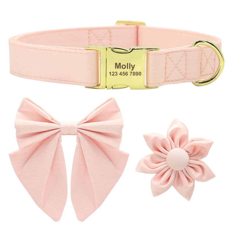Personalized Dog ID Collar Cute Bowknot Pet Necklace Dog Buckle Collars With Bow Tie Flower Accessories For Small Large Dogs
