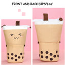 Cute Retractable Pencil Case Multi-function Pen Bag Kawaii Boba Milktea Smile Face Stationery Case Canvas Pen Holder Organizer