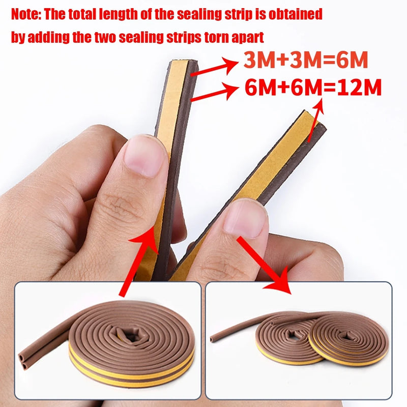 6M/12M Door Window Seal Strip DIEP Self-adhesive Acoustic Foam Sealing Strip Tape Insulation Windproof Rubber Weatherstrip