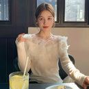 Matakawa Sweet Flowers Women Sweaters Elegant Autumn Winter Korean Fashion Pull Femme Simple Slash Neck Chic Pullovers